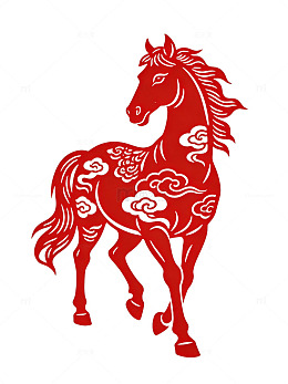 红色骏马剪纸图案26