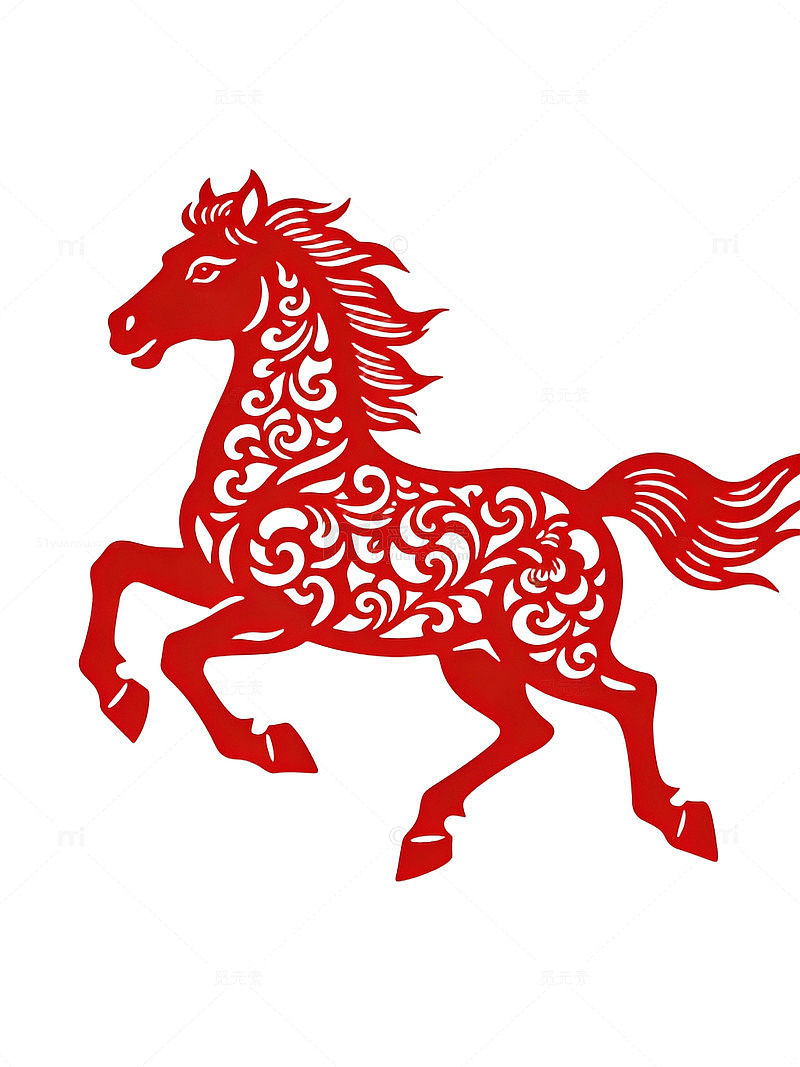 红色骏马剪纸图案54