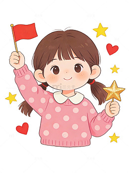 卡通女孩举旗星花34