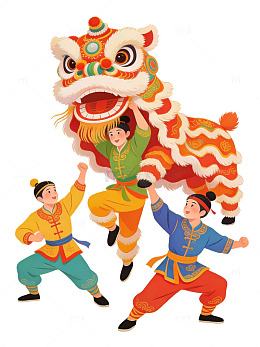 舞狮表演卡通插画78