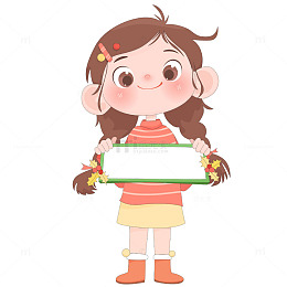 双马尾小女孩拿小白板小黑板儿童卡通插画