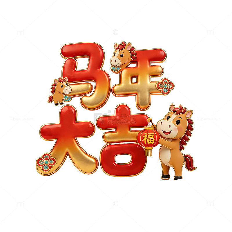 2026马年大吉卡通艺术字装饰pop贴纸