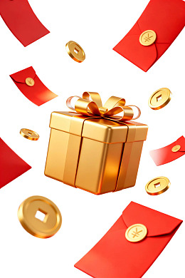 金色礼盒红包金币飞舞