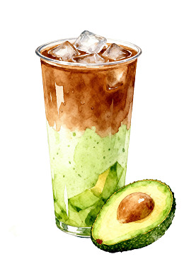 牛油果冰饮配半颗牛油果