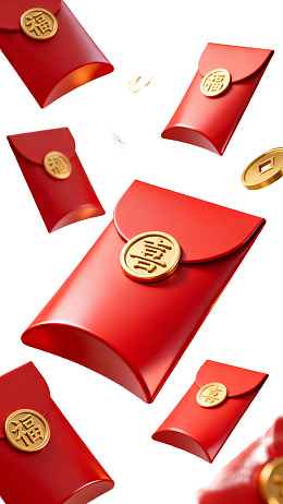 红色红包与金币飘落场景