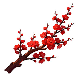 红色梅花枝条绽放图片