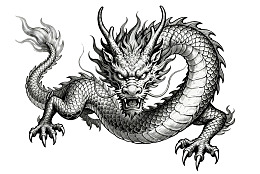 黑白线条风格的中国龙图案