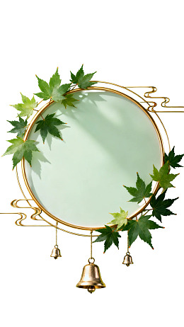 金色边框绿叶铃铛装饰画