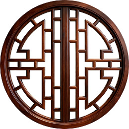 中式圆形木质窗格设计