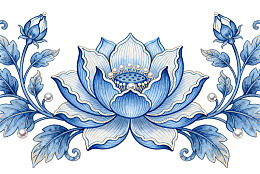 蓝白莲花花卉图案装饰画