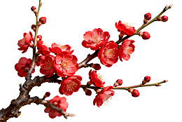 红梅枝头绽放艳丽花朵