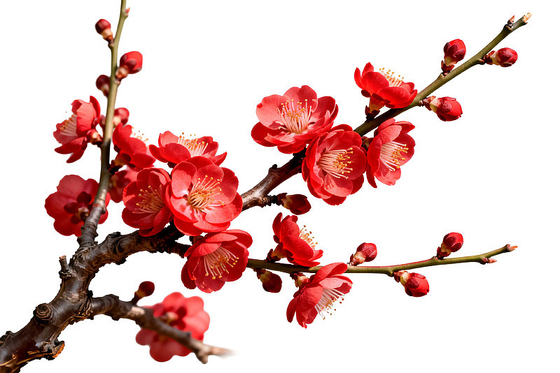 红梅枝头绽放艳丽花朵