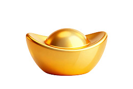 金色元宝孤立于白色背景