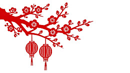 红色剪纸风格梅花与灯笼