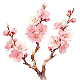 水彩风格粉色樱花枝条