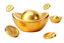 金色元宝与硬币象征财富