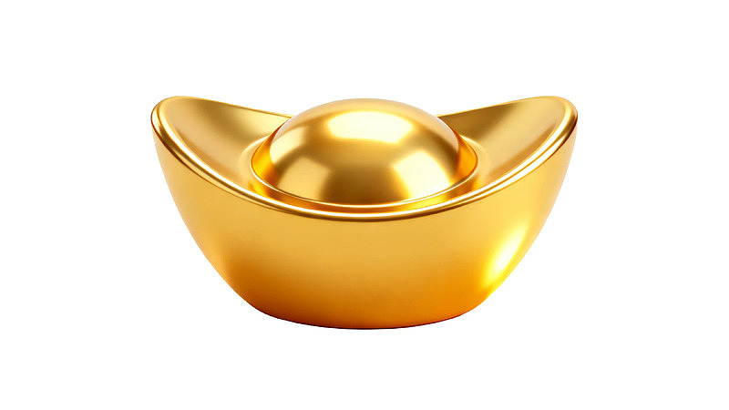 金色元宝孤立于白色背景