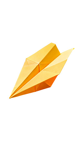 黄色折纸飞机悬浮于白色背景