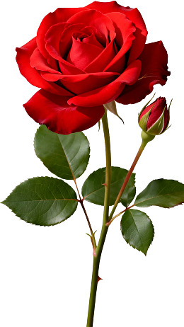 一朵盛开的红玫瑰与花蕾