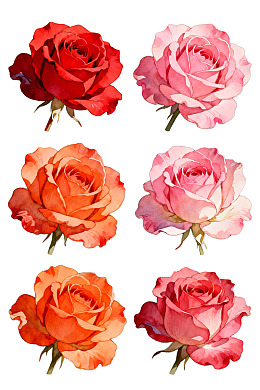 六朵色彩斑斓的玫瑰花