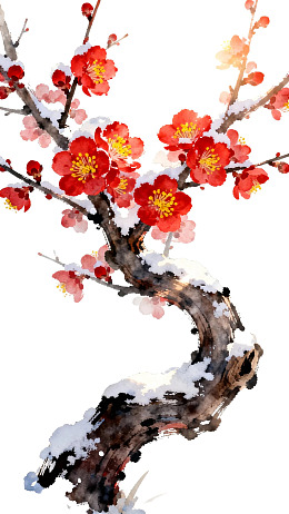 雪中红梅绽放枝头图片