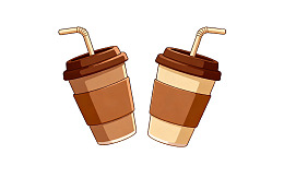 两杯带吸管的咖啡纸杯