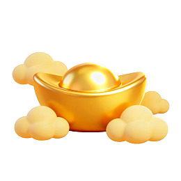 金色元宝环绕云朵图片