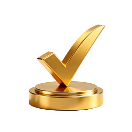 金色奖杯上的对勾标志