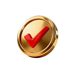 金色圆形徽章带红色对勾