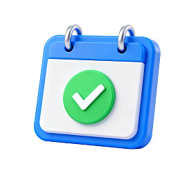蓝色日历图标带绿色对勾