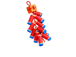 红色鞭炮挂饰配礼物盒