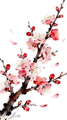 水墨风格梅花绽放枝头