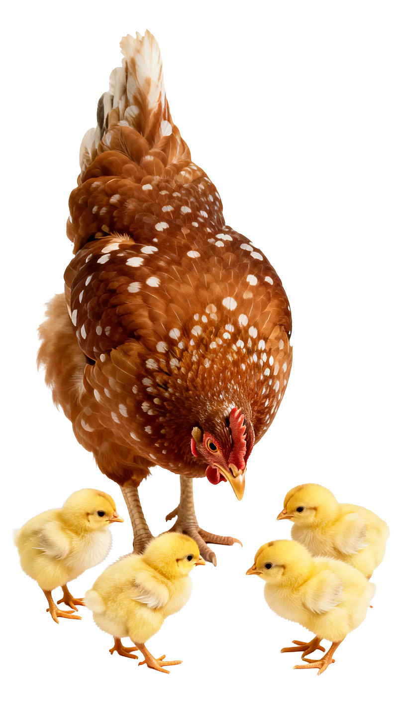 母鸡与五只小鸡温馨相伴