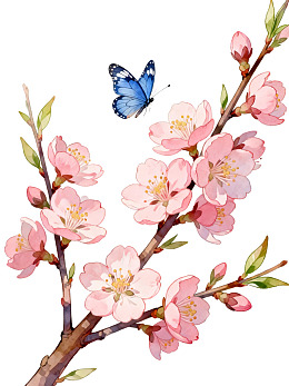 蝴蝶飞舞于樱花枝头图片