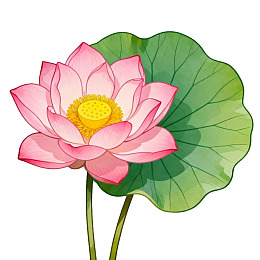 粉色莲花与绿叶的优雅组合