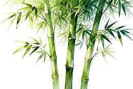 三株翠绿竹子的细腻描绘