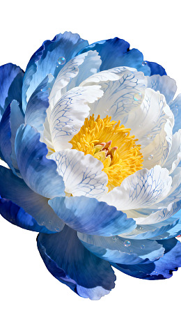 蓝白渐变牡丹花蕊金黄