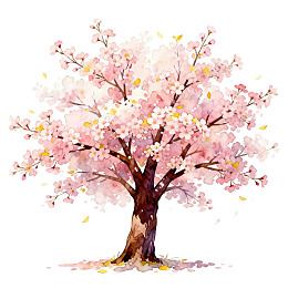 盛开的樱花树水彩画图片