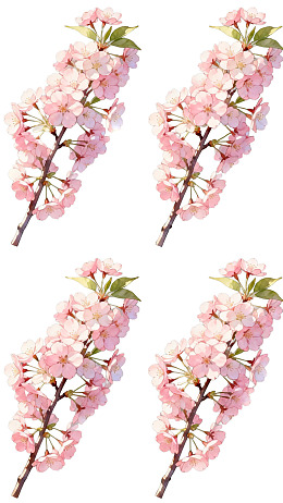 四枝粉色樱花枝条特写