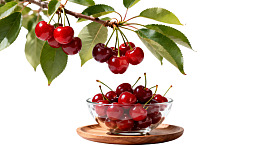 樱桃枝头挂果与碗中鲜果