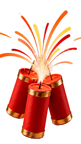 红色烟花筒绽放火花图片