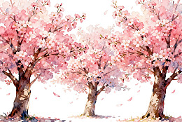 三棵盛开的樱花树图片