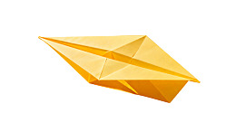 黄色折纸飞机悬浮于白色背景