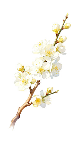 白色梅花枝条绽放图片