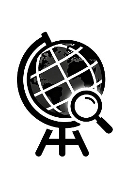地球仪与放大镜的探索图标
