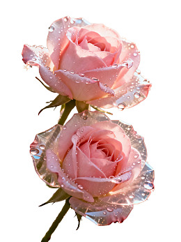 两朵带露珠的粉色玫瑰花
