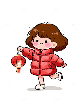 卡通新年春节贺岁欢乐女孩灯笼袄插画