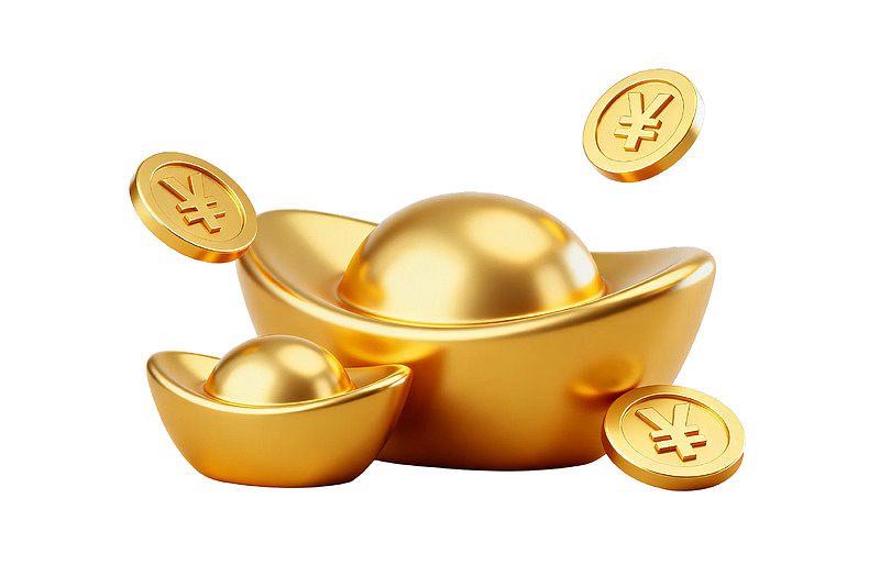 金色元宝与硬币象征财富
