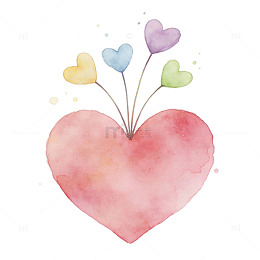 水彩爱心花卉插画