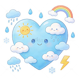 卡通心形天气元素插画
